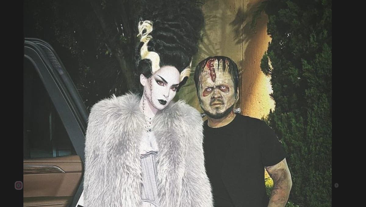 Belinda y Christian Nodal inauguran el ‘Nodeliween’ y se disfrazan de Mrs y Mr Frankenstein (VIDEO)