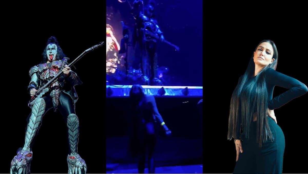 Celia Lora va a concierto de KISS y Gene Simmons la baña en el escenario