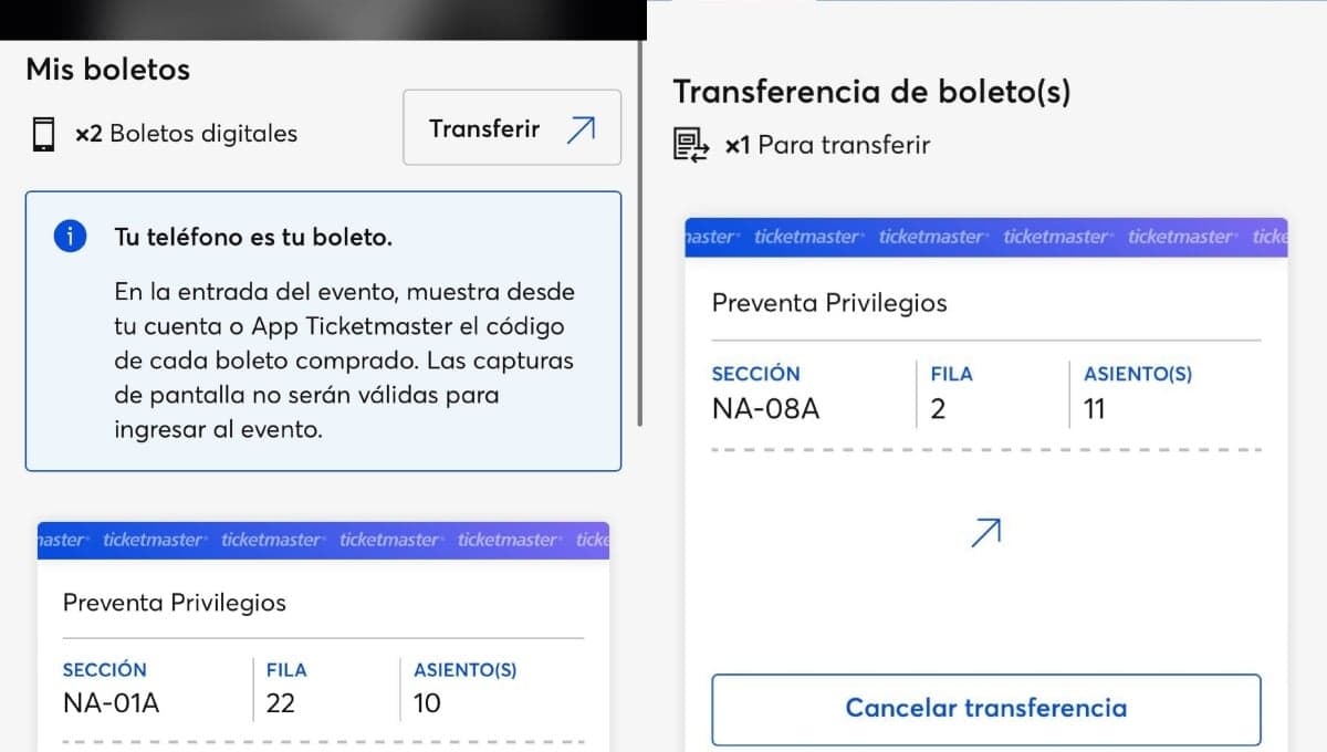 ¿Cómo transferir boletos digitales de Ticketmaster?