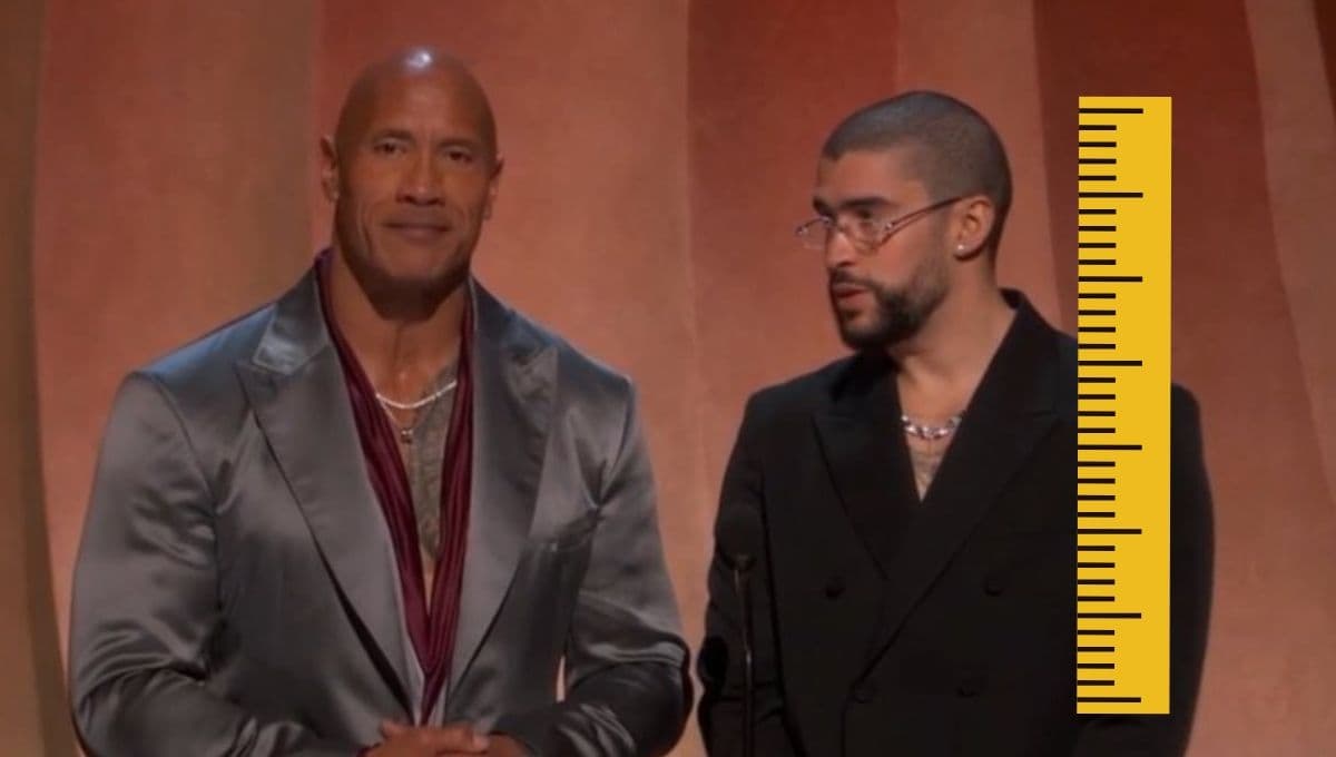 Premios Oscar 2024: ¿Cuándo mide Bad Bunny? Sorprende su tamaño a lado de The Rock