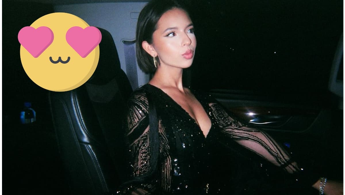 3 fotos de Ángela Aguilar vestida de negro donde se ve GUAPÍSIMA